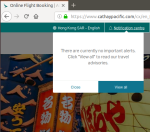 Cathay Pacific website Notification centre on 2018-10-30