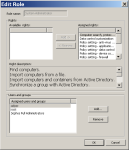 Fig. 3: Edit role dialog, still no domain or workgroup shown for users and groups.