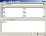 Fig. 4: Select Users or Groups dialog - the domain can be selected, and is displayed for the added users and groups.